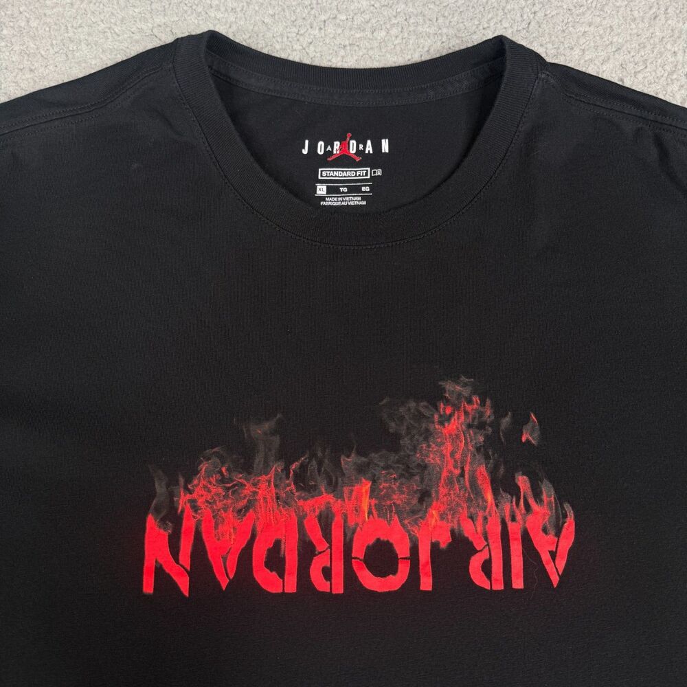 Nike Air Jordan T Shirt Mens XL Black AJ4 Fire‎ Graphic Tee 1989 Sneaker FLAWED